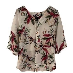 Worthington white and tropical flowers and leaves blouse size PL